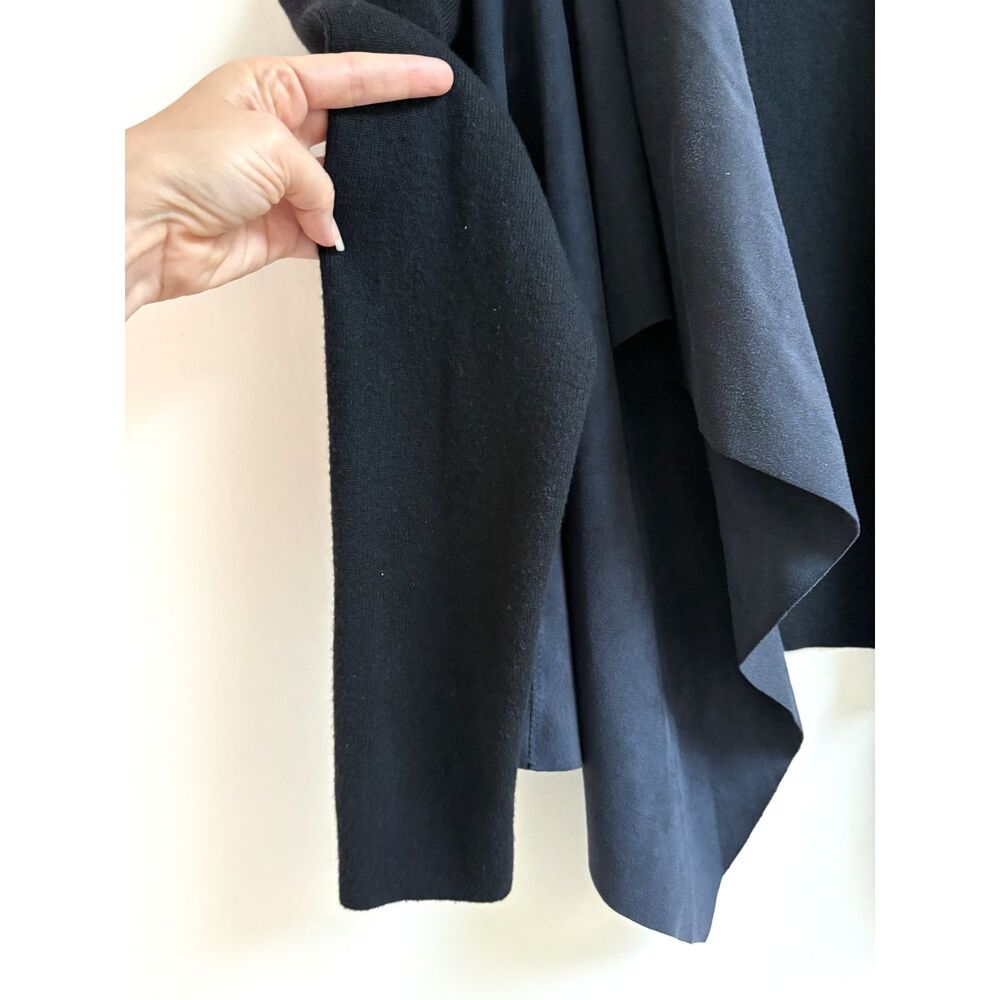 T Tahari Faux Suede Open Front Cardigan Jacket Mixed Media Wool Knit Witchy L - Picture 4 of 8